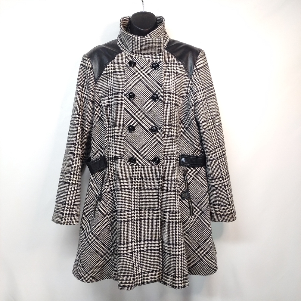 Worthington Women's Black White Plaid Wool Blend Coat Size XL